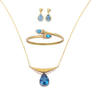 Set: Collier, Armreif und Ohrstecker mit Blautopasen