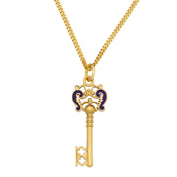 Emaillierter Anhänger in Form eines Schlüssels mit Flachpanzerkette