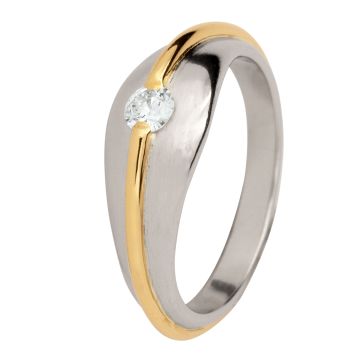 Sportlich eleganter Platin/Gold Damenring mit Brillant