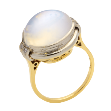 Mondsteinring mit Diamanten im Stil des Art Déco