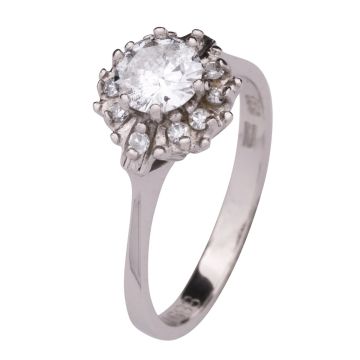Weißgoldener Damenring mit einem Brillant und 10 Diamanten