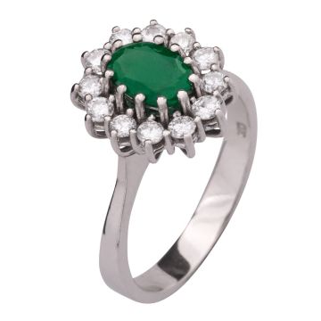 Romantischer Cocktailring mit Smaragd und 12 Brillanten