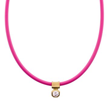 Goldener Anhänger mit Zirkonia – pinke Silikonkette