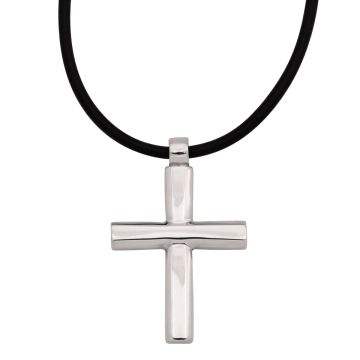 Silberner Kreuzanhänger mit Lederkette