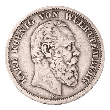Silbermünze – Deutsches Reich – 5 Mark Karl König von Wuerttemberg 1874