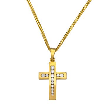 Zauberhafter Kreuzanhänger mit Zirkonia, zarte Flachpanzerkette