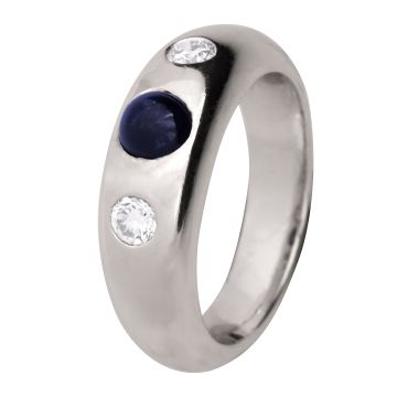 Weißgoldener Damenring mit Saphir Cabochon und 2 Brillanten 0,30ct