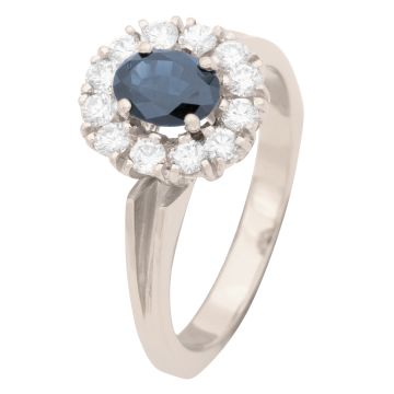 Princess Ring mit 12 Brillanten und Saphir