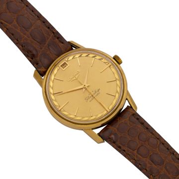 Longines Herrenarmbanduhr Modell „Flagship“ – 585er Gold mit Lederarmband