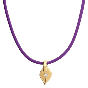 Goldener Clip Anhänger in Blattform mit farbiger Silikonkette