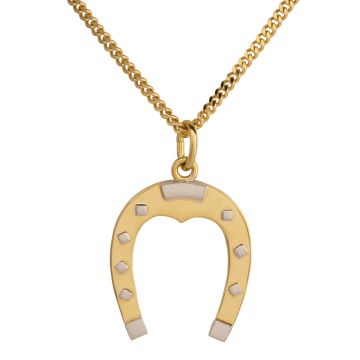 Hufeisenanhänger mit Flachpanzerkettchen in 585er Gold