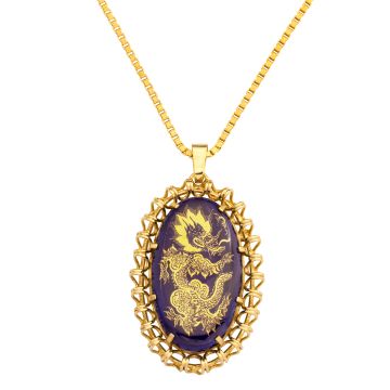 Meissner Porzellan Anhänger – Goldener Drache um 1900 mit Venezianderkette