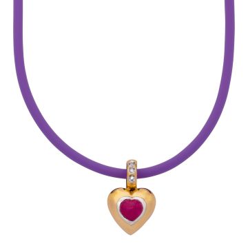 Charmanter Clipanhänger in Herzform mit Rubin und Diamanten – Violette Silikonkette