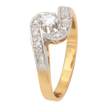 Antiker Damenring mit Brillant und 8 Diamanten