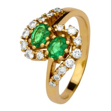 Leuchtender Damenring mit Smaragden und 16 Brillanten