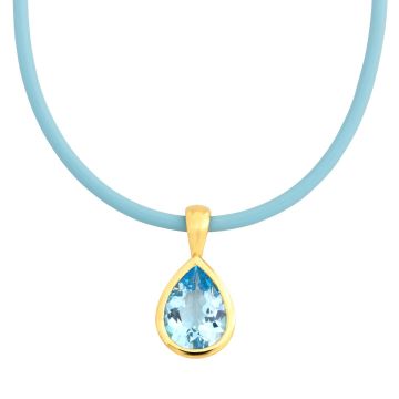 Goldgefasster Blautopas in Tropfenform mit Silikonkette
