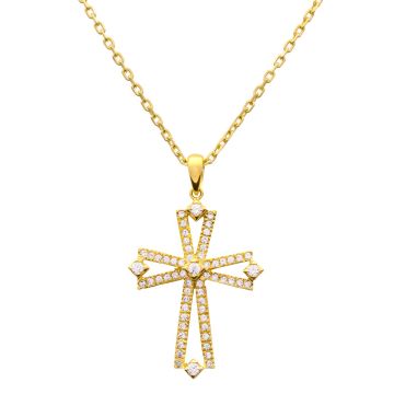Funkelnder Kreuzanhänger in 585er Goldfassung mit passender Kette