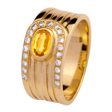 Kannelierter Bandring mit Citrin und Brillanten