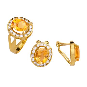 Set – Ohrringe und Ring mit Citrinen und Zirkonias
