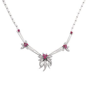 Luxuriöses Collier in Weißgold mit Diamanten und Rubinen