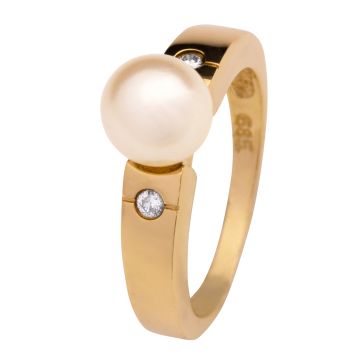 Klassischer Perlring in 585er Gold mit Brillanten