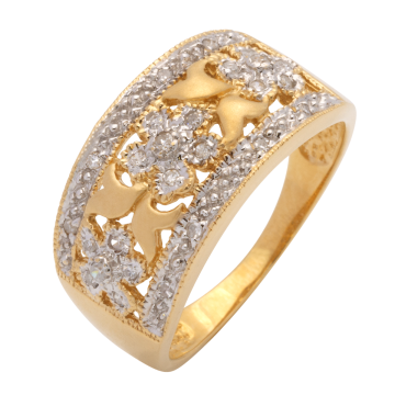 Niedlicher Damenring mit diamantbesetzten Blüten