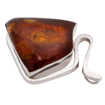 Ausgefallene Anhänger-Brosche in 925er Silber mit Bernstein, Vintage