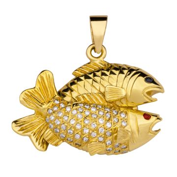 Unisex Sternzeichenanhänger – Fische mit Brillanten, Saphir und Rubin