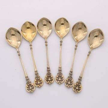 Sechs Historismus-Mokkalöffel