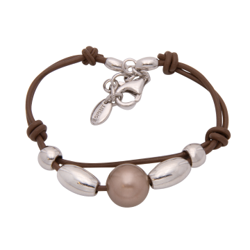 Esprit Lederarmband mit Silberelementen und Perle