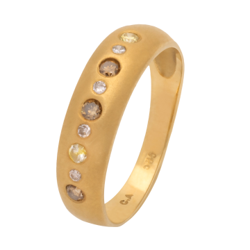 Goldener Damenring mit farbigen Brillanten in 585er Gold