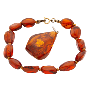 Zweiteiliges Bernstein-Schmuckset, Vintage