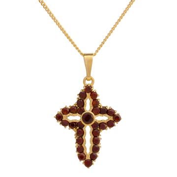 Kreuzanhänger mit Granatsteinen- zarte Flachpanzerkette