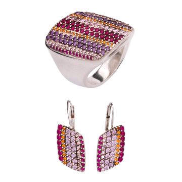 Silbernes Schmuckset mit Farbsteinen
