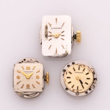 3 mechanische Uhrwerke darunter International Watch Co. / Schaffhausen 1961  und LONGINES 1964-65 bzw. 1967-68