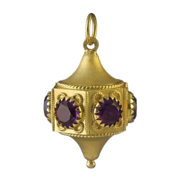 Italienischer Anhänger in 750er Gelbgold mit synthetischen Amethysten