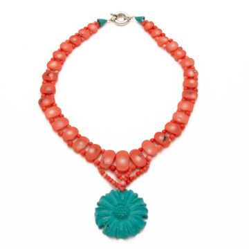 Farbenfrohe Kette mit Koralle und Magnesit