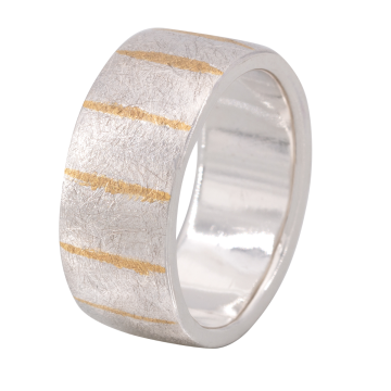 Massiver Herren Silberring mit goldenen Applikationen