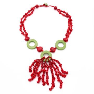 Bambus Korallen Kette mit grünen Magnesit