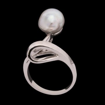 Designer Perlenring in 585er Weißgold