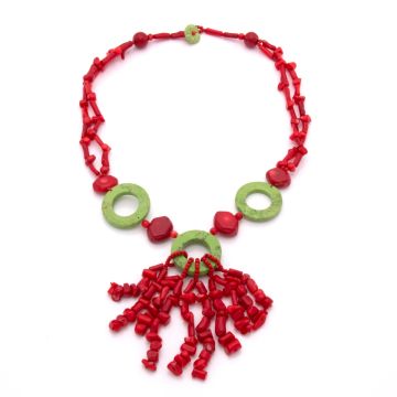 Korallen Kette mit grünen Magnesit