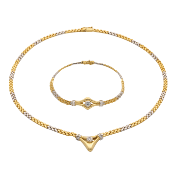 Zauberhaftes 2teiliges Bicolor-Schmuckset in 18karätigem Gold mit Brillanten