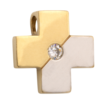 Moderner Kreuzanhänger – Bicolour – mit Brillant von 0,10 ct