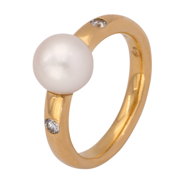 Klassischer Perlenring mit 2 Brillanten