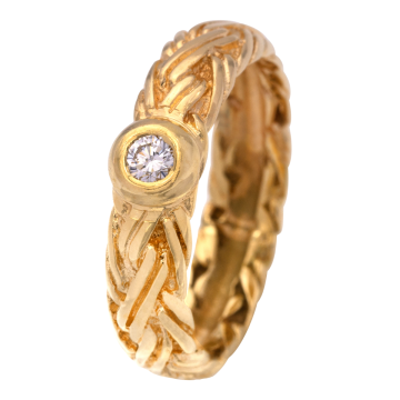 Charmanter Damenring mit geflochtenem Dekor und Brillant