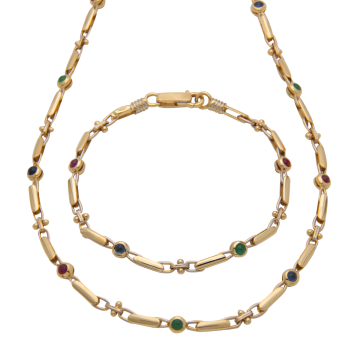 Elegantes Schmuckset in 585er Gold mit farbigen Edelsteinen