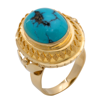 Exquisiter Vintage Damenring mit Türkiscabochon in 585er Gelbgold