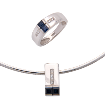 Schmuckset in 585er Weißgold mit Saphir und Brillanten
