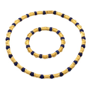 Außergewöhnliches und seltenes Vintage Schmuckset mit Lapislazuli in 750er Gold