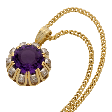 Vintage Amethyst Anhänger mit Diamanten- passende Halskette inklusive